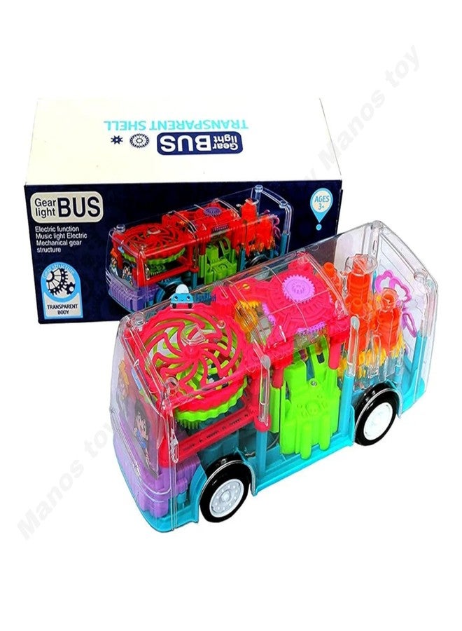 Manos Musical Bus Toy for Kids, 3D Bus Toy with 360 Degree Rotation, Gear Transparent Bus Toy with Light & Sound Effects for 1-7 Years Boys, Kids - Multicolor - Image 5